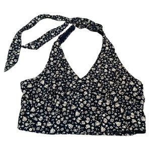 American Eagle Coquette Crop Halter Top White Flowers Size Medium Y2K